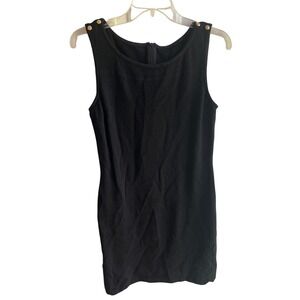St. John Black Wool/Rayon Knit Sleeveless Sheath‎ Dress with Gold Buttons 10